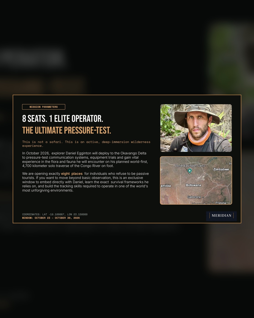 Mission parameters — eight seats, one elite operator